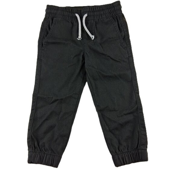 H&M Pull-On Cotton Twill Joggers Pants Boys Size 2T Black Drawstring Pockets - Picture 1 of 6